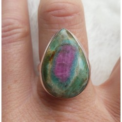 Zilveren ring met druppelvorm Robijn in Fuchsiet 18.5 mm