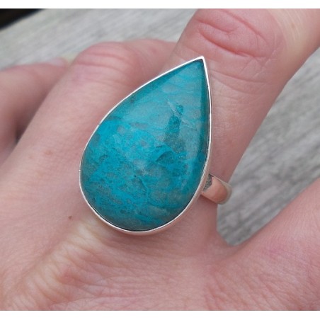 Zilveren ring gezet met druppelvorm Chrysocolla maat 19.7 mm