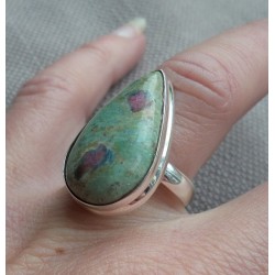 Zilveren ring gezet met druppelvorm Robijn in Fuchsiet 17.3 mm