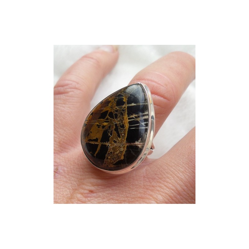 Zilveren ring gezet met druppelvorm Pilbara Jaspis 17 mm