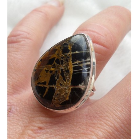 Zilveren ring gezet met druppelvorm Pilbara Jaspis 17 mm