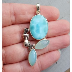 Zilveren hanger gezet met Larimar en aqua Chalcedoon