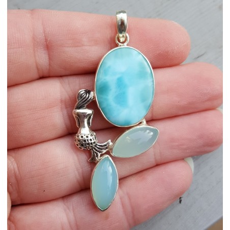 Zilveren hanger gezet met Larimar en aqua Chalcedoon