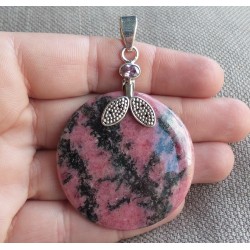 Zilveren hanger gezet ronde Rhodoniet en roze kwarts