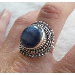 Zilveren ring gezet met ronde Kyaniet ring maat 18.5 mm
