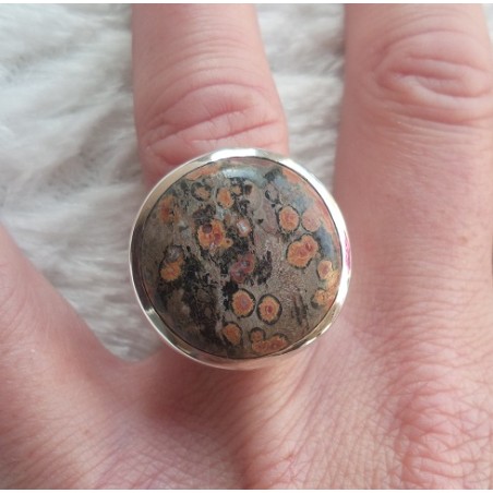 Zilveren ring gezet met ronde Luipaard Jaspis maat 17 mm
