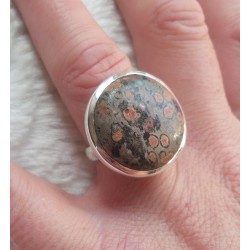 Zilveren ring gezet met ronde Luipaard Jaspis maat 17 mm