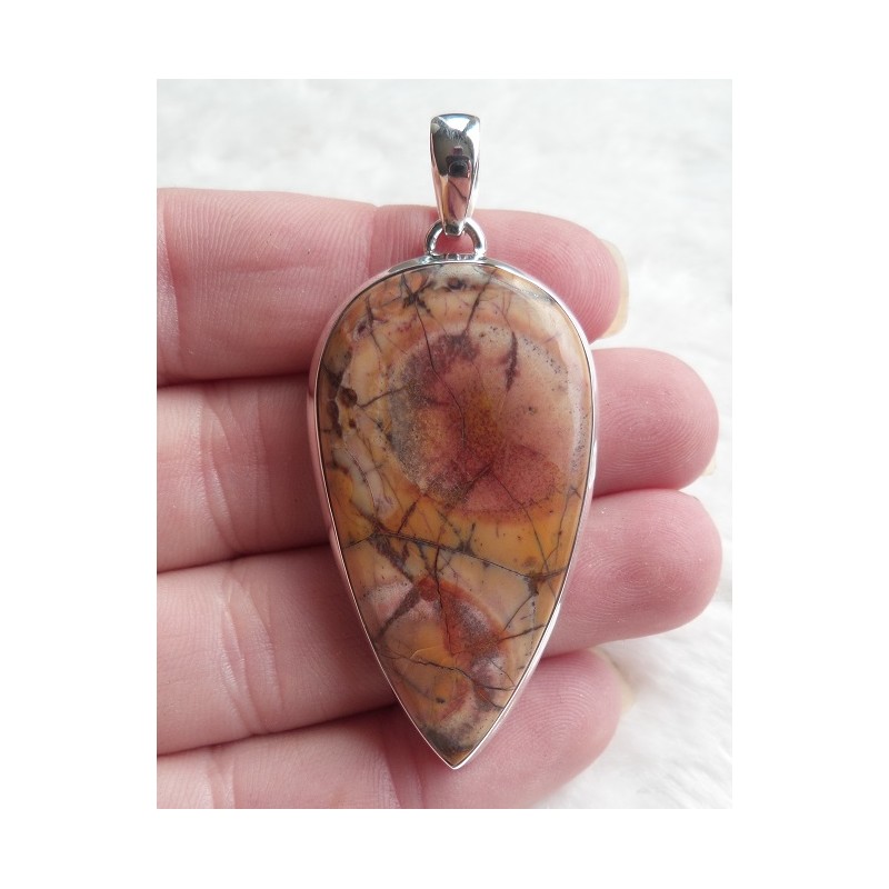 Zilveren hanger grote druppelvorm Birds Eye Jaspis