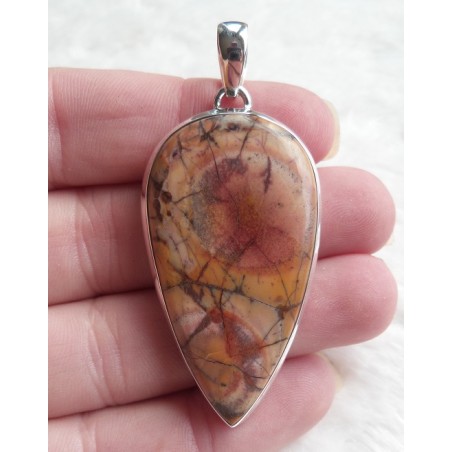 Zilveren hanger grote druppelvorm Birds Eye Jaspis