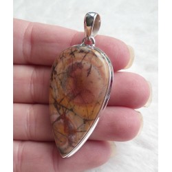 Zilveren hanger grote druppelvorm Birds Eye Jaspis