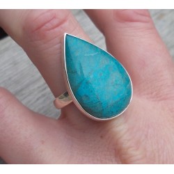 Zilveren ring gezet met druppelvorm Chrysocolla maat 19.7 mm
