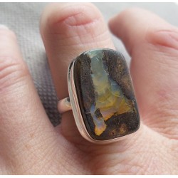 Zilveren ring gezet met rechthoekige Boulder Opaal 18.5 mm