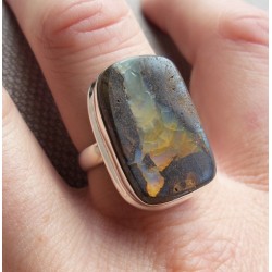 Zilveren ring gezet met rechthoekige Boulder Opaal 18.5 mm