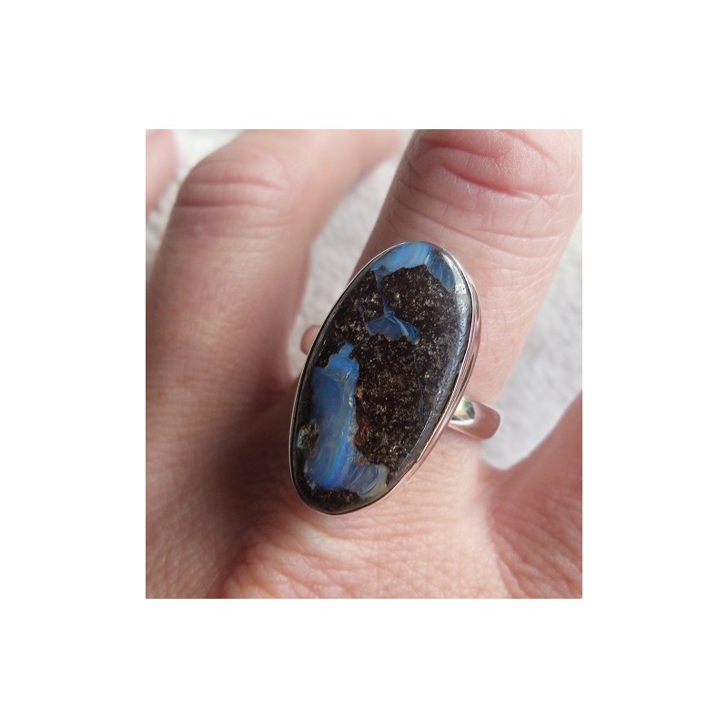 Zilveren ring gezet met Boulder Opaal ring maat 19.7 mm
