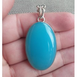Zilveren hanger gezet met ovale blauwe Chalcedoon