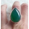 Zilveren ring gezet met druppelvorm groene Onyx maat 17.5 mm