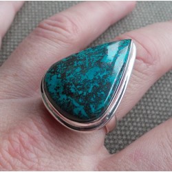 Zilveren ring gezet met druppelvorm Azuriet 18.5 mm