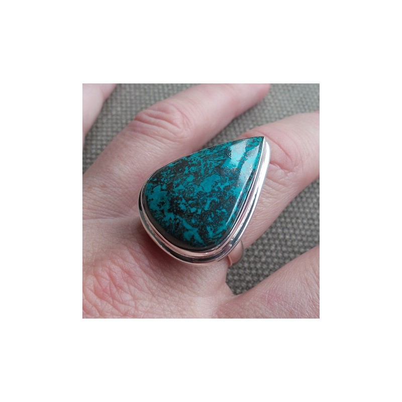 Zilveren ring gezet met druppelvorm Azuriet 18.5 mm