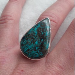 Zilveren ring gezet met druppelvorm Azuriet ring maat 17 mm