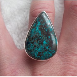 Zilveren ring gezet met druppelvorm Azuriet ring maat 17 mm