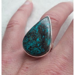 Zilveren ring gezet met druppelvorm Azuriet ring maat 17 mm