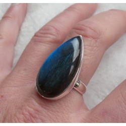 Zilveren ring met grote druppelvorm Labradoriet 18.5 mm