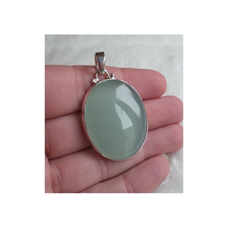 Zilveren hanger gezet met aqua Chalcedoon