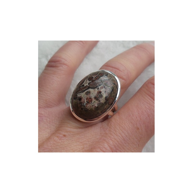 Zilveren ring gezet met Luipaard Jaspis maat 17.7 mm