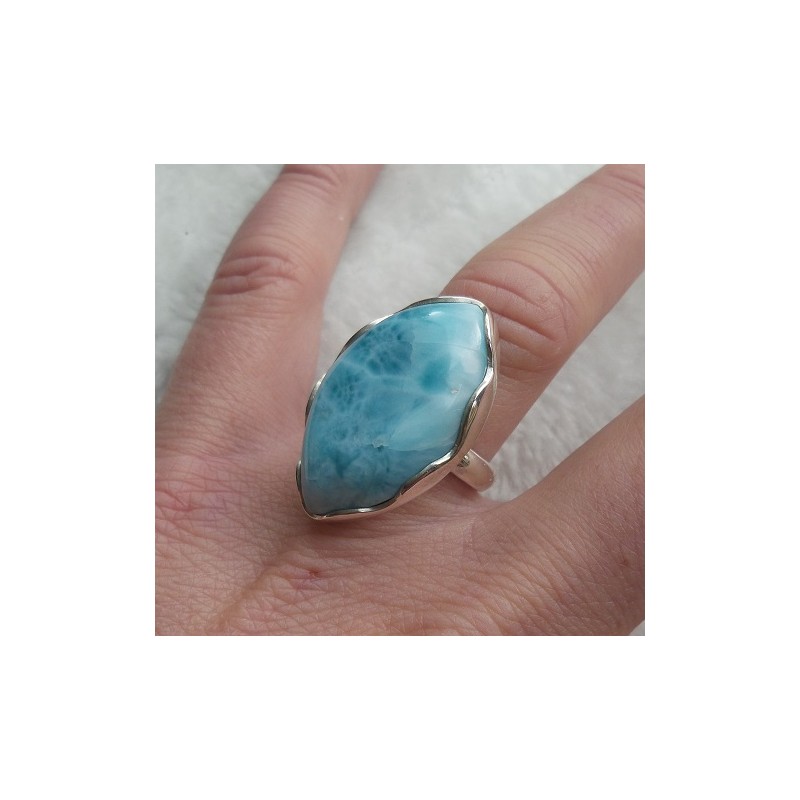 Zilveren ring gezet met Larimar ring maat 16.5 mm