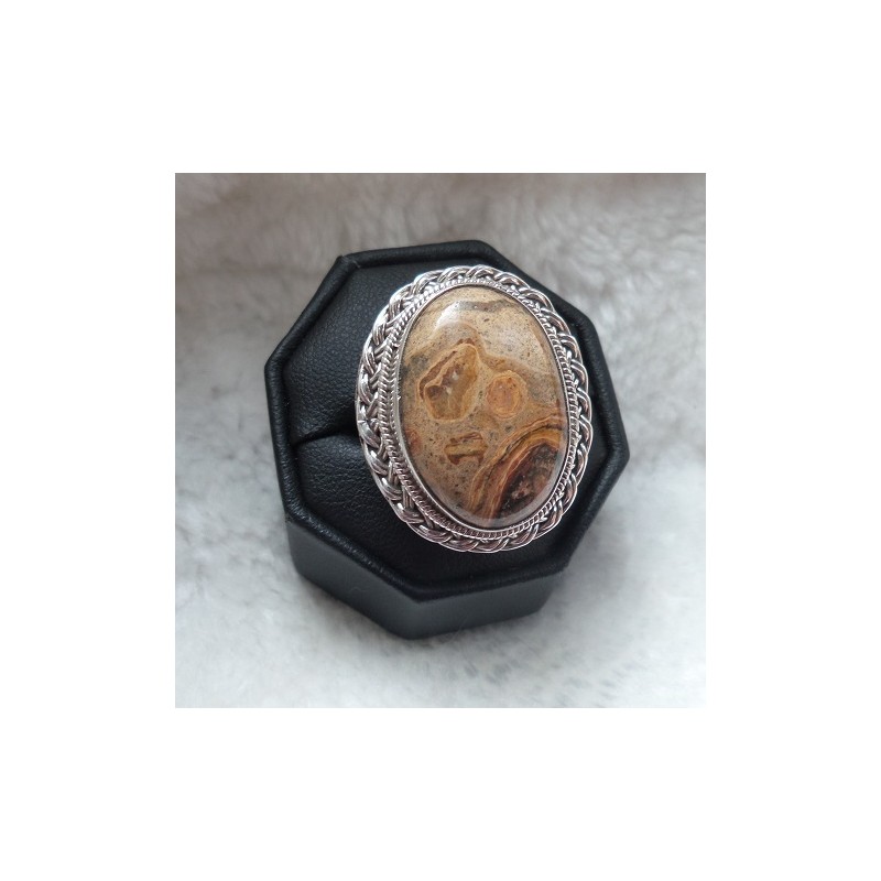 Zilveren ring met Poppy Jaspis ( Stromatoliet Fossiel ) 18 mm