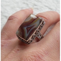 Zilveren ring rechthoekige Laguna Lace Agaat maat 17.5 mm