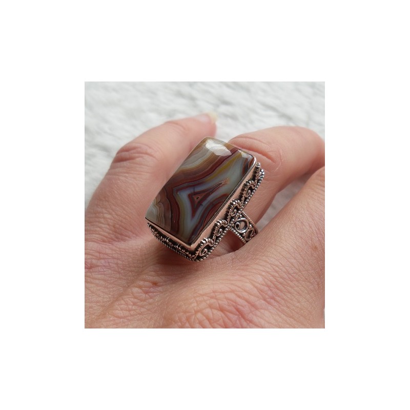 Zilveren ring rechthoekige Laguna Lace Agaat maat 17.5 mm