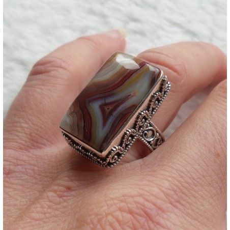 Zilveren ring rechthoekige Laguna Lace Agaat maat 17.5 mm