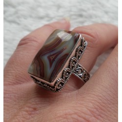 Zilveren ring rechthoekige Laguna Lace Agaat maat 17.5 mm