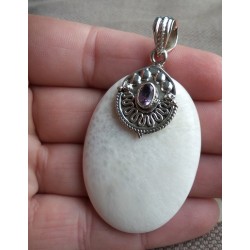 Zilveren hanger met grote Scoleciet en Amethist