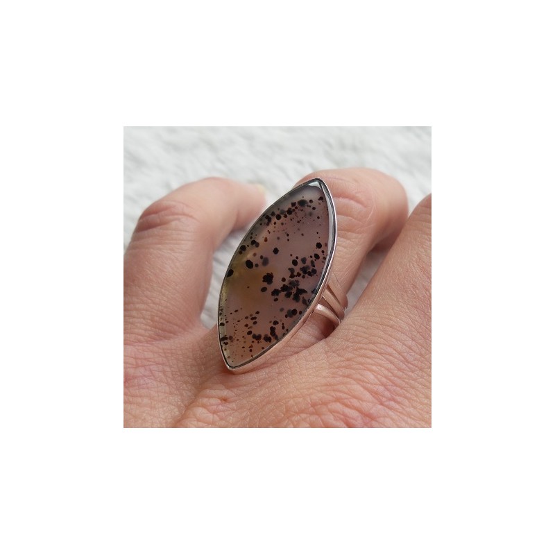 Zilveren ring met marquise Montana Agaat maat 17.3 mm