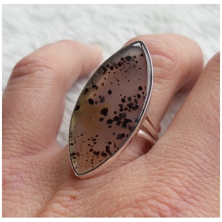 Zilveren ring met marquise Montana Agaat maat 17.3 mm