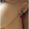 Vergulde oorbellen met blauw Chalcedoon en fuchsia roze Chalcedoon