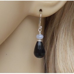 Zilveren oorbellen met zwarte Onyx en blauw Lace Agaat
