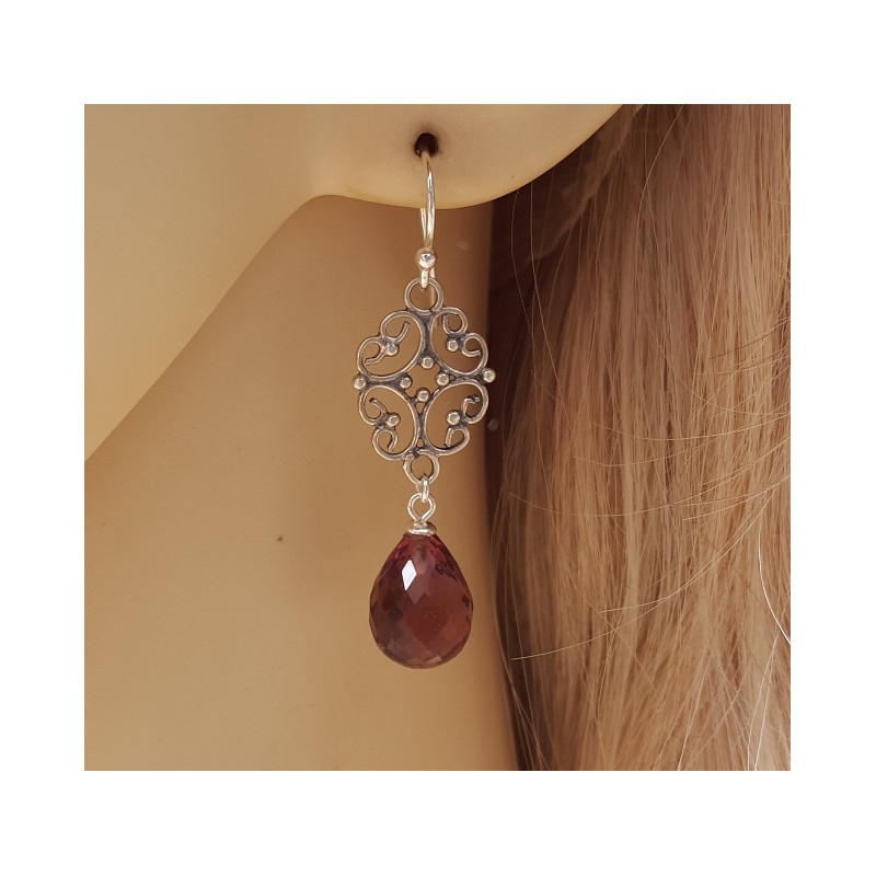 Zilveren oorbellen met Amethist quartz briolet