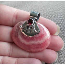 Zilveren hanger gezet met ovale Rhodochrosiet en Granaat