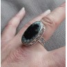 Zilveren ring ovale Dendriet Opaal gezet in bewerkte setting 18