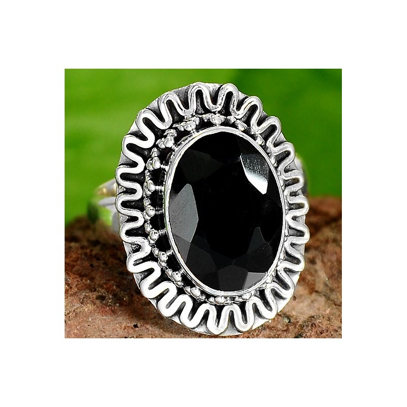 Zilveren edelsteen ring met zwarte Onyx maat 17.5