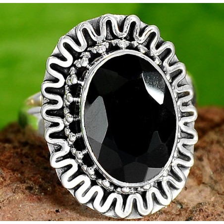 Zilveren edelsteen ring met zwarte Onyx maat 17.5
