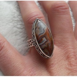 Zilveren ring marquise Laguna Lace Agaat bewerkte setting 18 mm