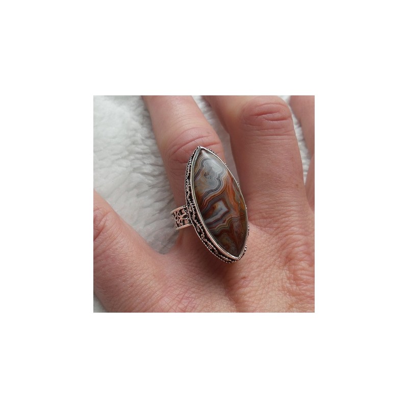 Zilveren ring marquise Laguna Lace Agaat bewerkte setting 18 mm