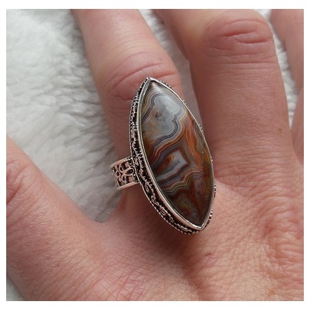 Zilveren ring marquise Laguna Lace Agaat bewerkte setting 18 mm