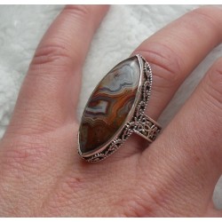 Zilveren ring marquise Laguna Lace Agaat bewerkte setting 18 mm