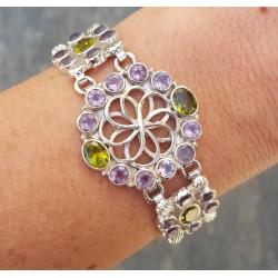 Zilveren armband gezet met facet geslepen Amethisten en Peridot