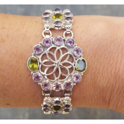 Zilveren armband gezet met facet geslepen Amethisten en Peridot